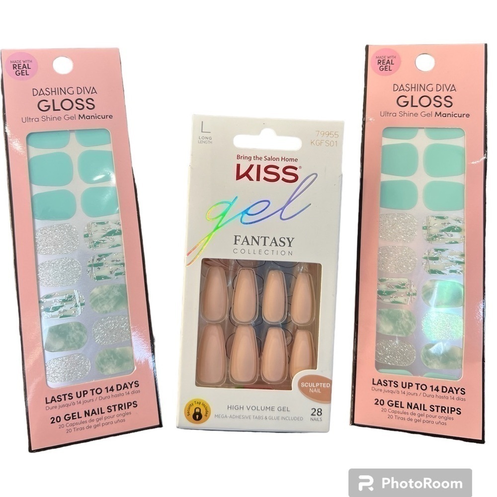 New Dashing Diva gel nail strips and Kiss Gel Fantasy press on nail kit bundle